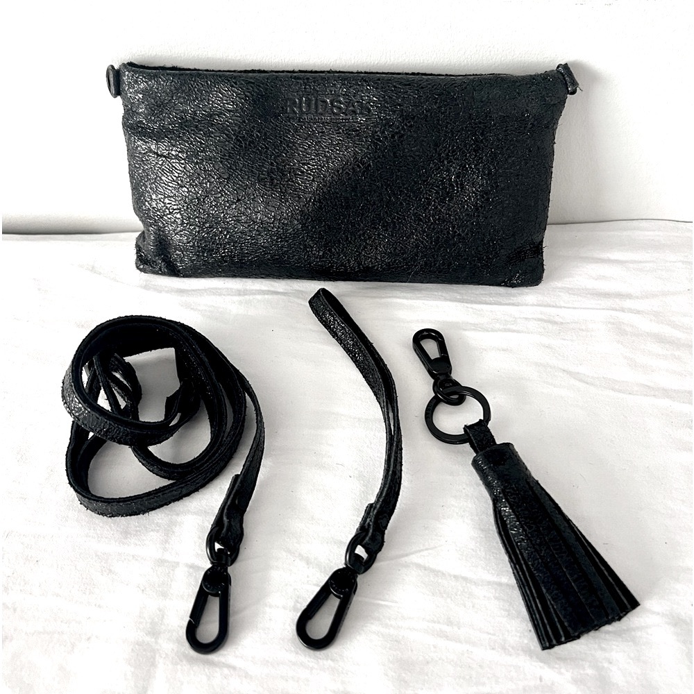 RUDSAK vintage black crackle leather wristlet/crossbody